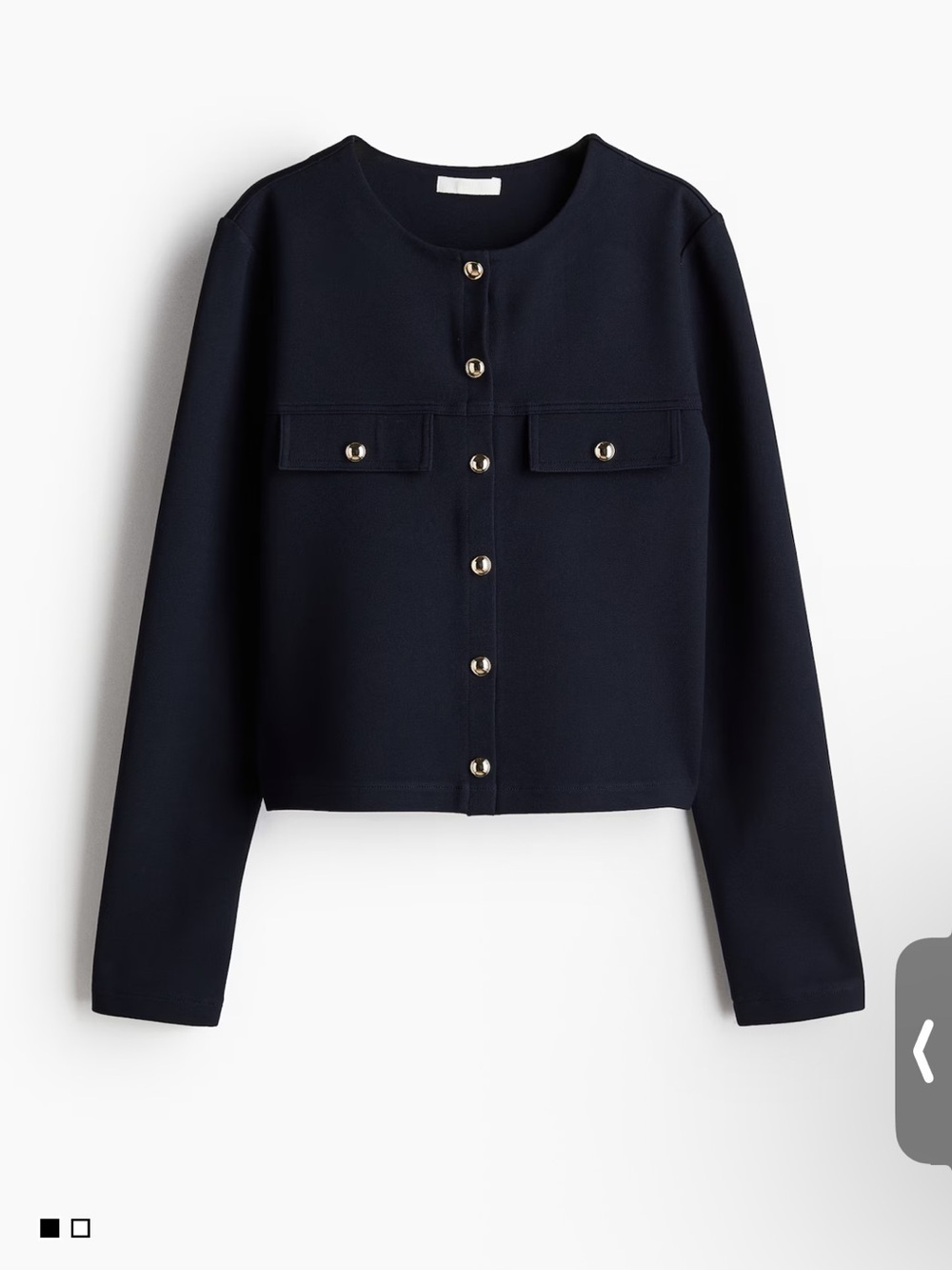 H&M Navy Blue Jersey Cardigan cropped tailored round neckline gold buttons XS
